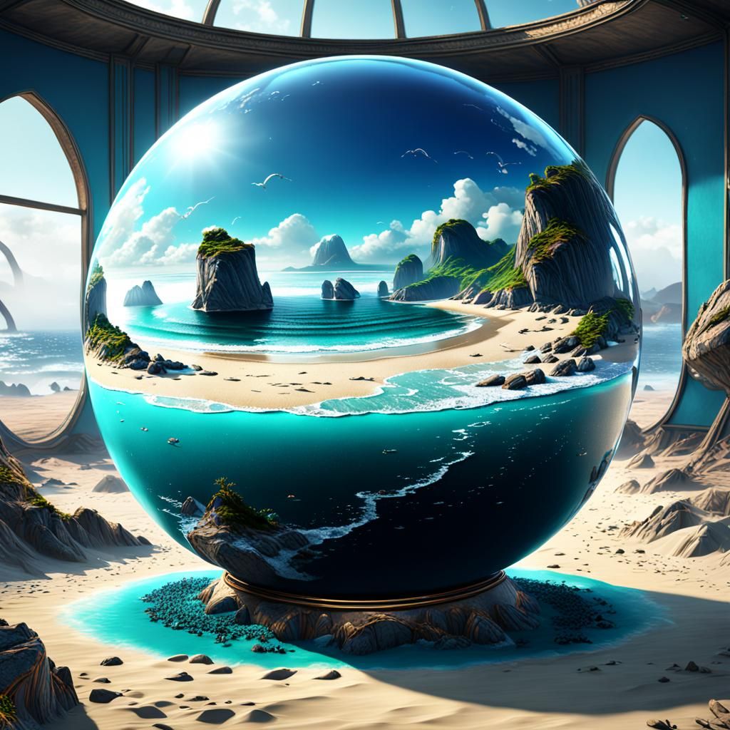 a beach in a circle ball in a room