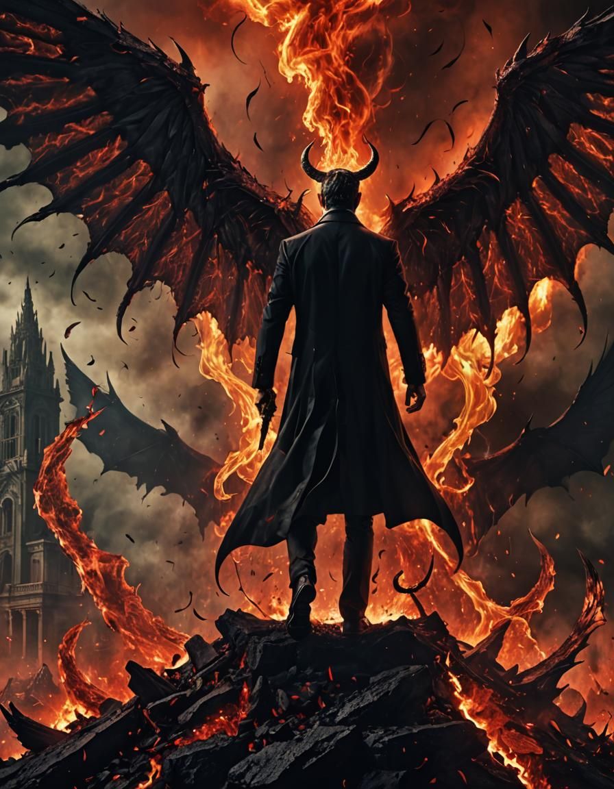 lucifer, wallpaper, 4k, wing, blood, smoke, landscape of hell
