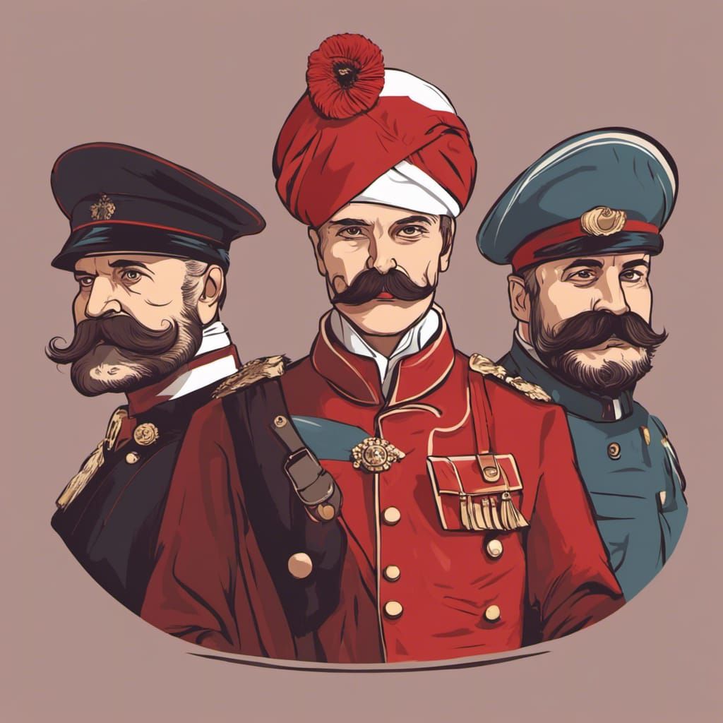 Colorful of 3 historical figures with fashionable and fancy ...