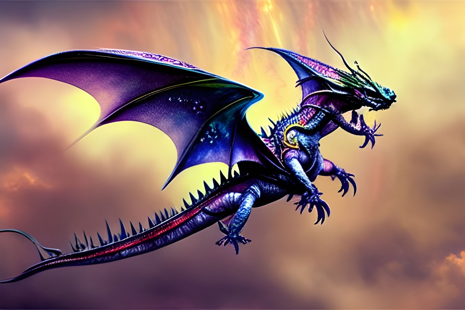 Beautiful Colorful Flying Space Dragon.