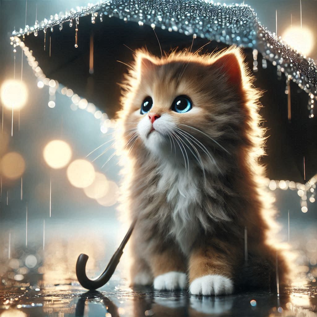 Chaton sous un parapluie