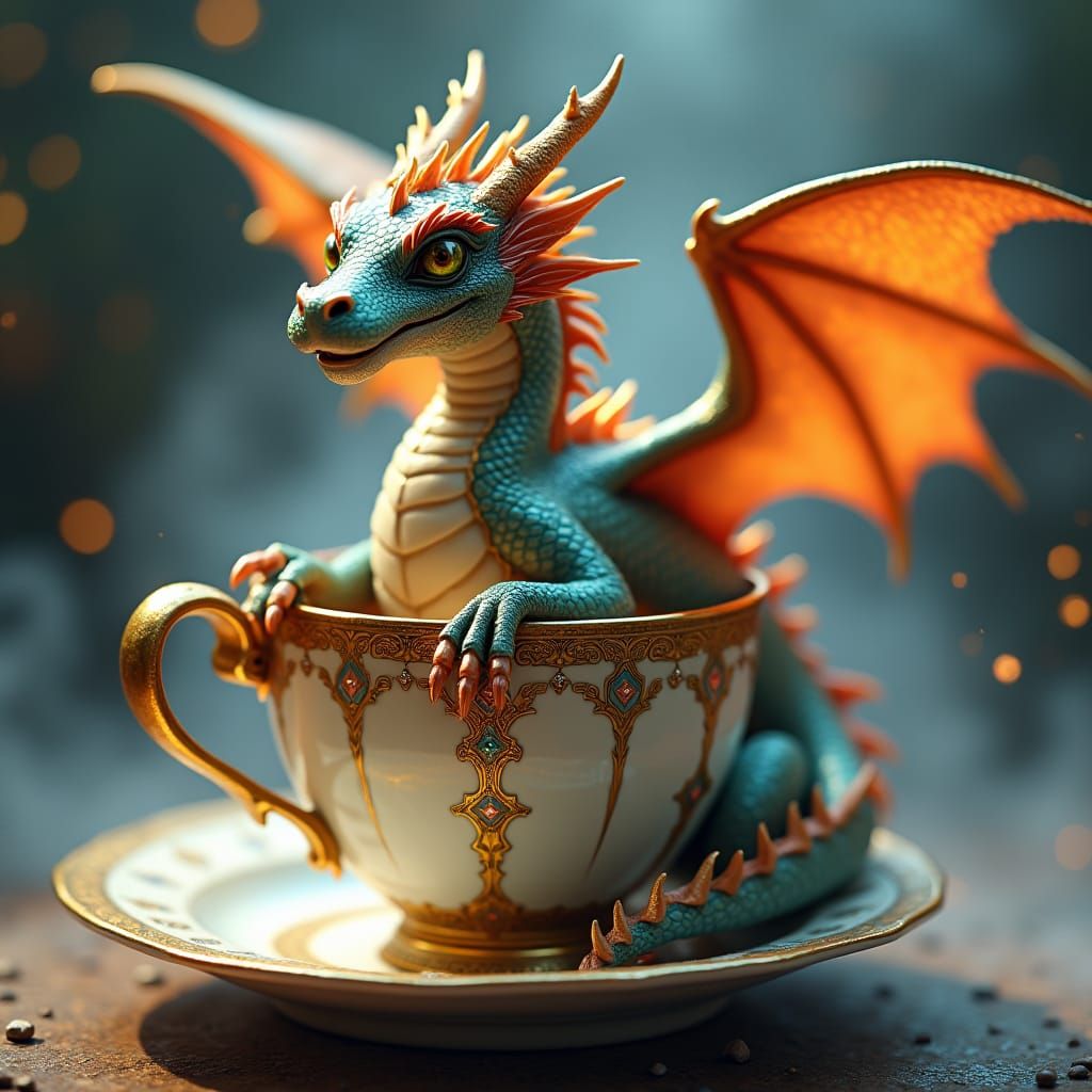 Dragon on Coffee Cup: Fantasy Concept Art