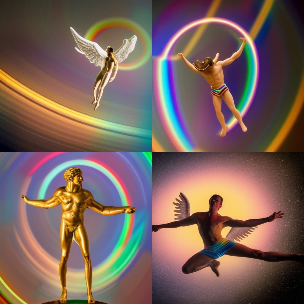 Male Angel Dancing on The Rainbow Rings of Saturn
