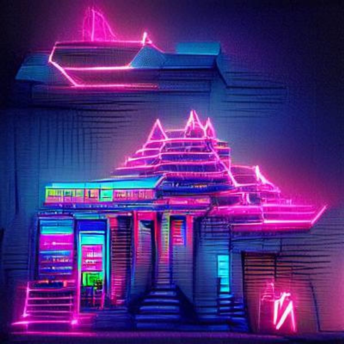 neon temple - AI Generated Artwork - NightCafe Creator