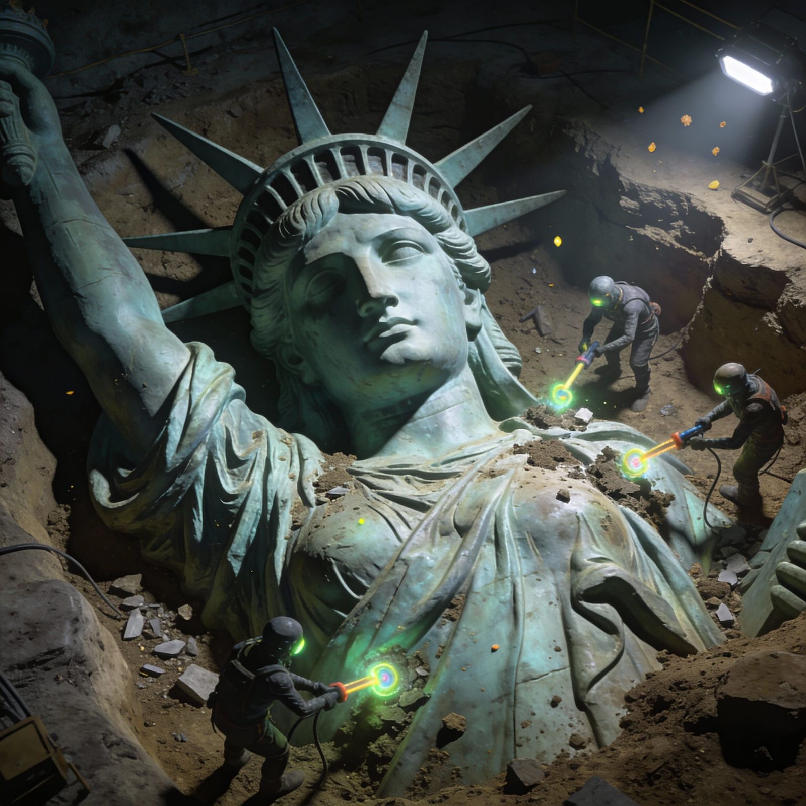 Future Archeologists Excavate the Statue of Liberty to Restore/Reconstruct Her  by @Evan Fischer