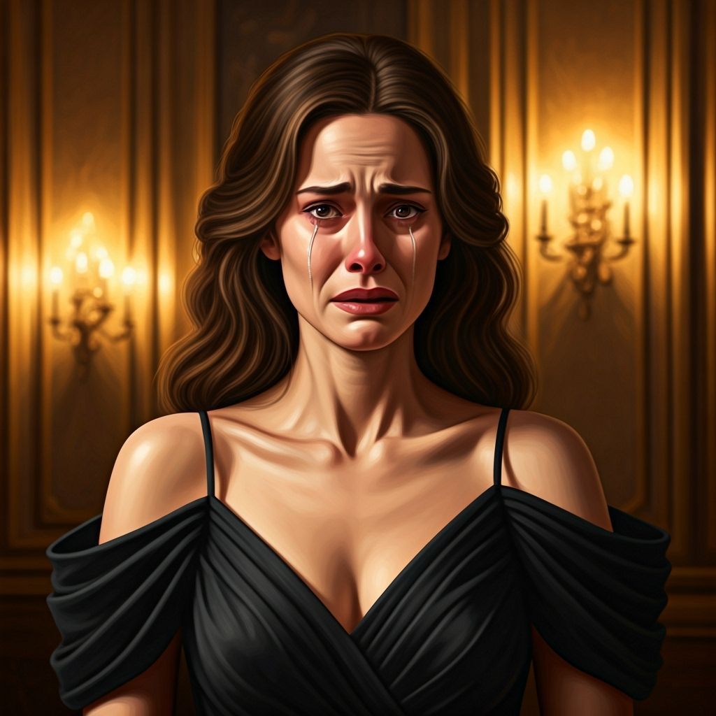 Woman Crying in Elegant Dress, Digital Painting