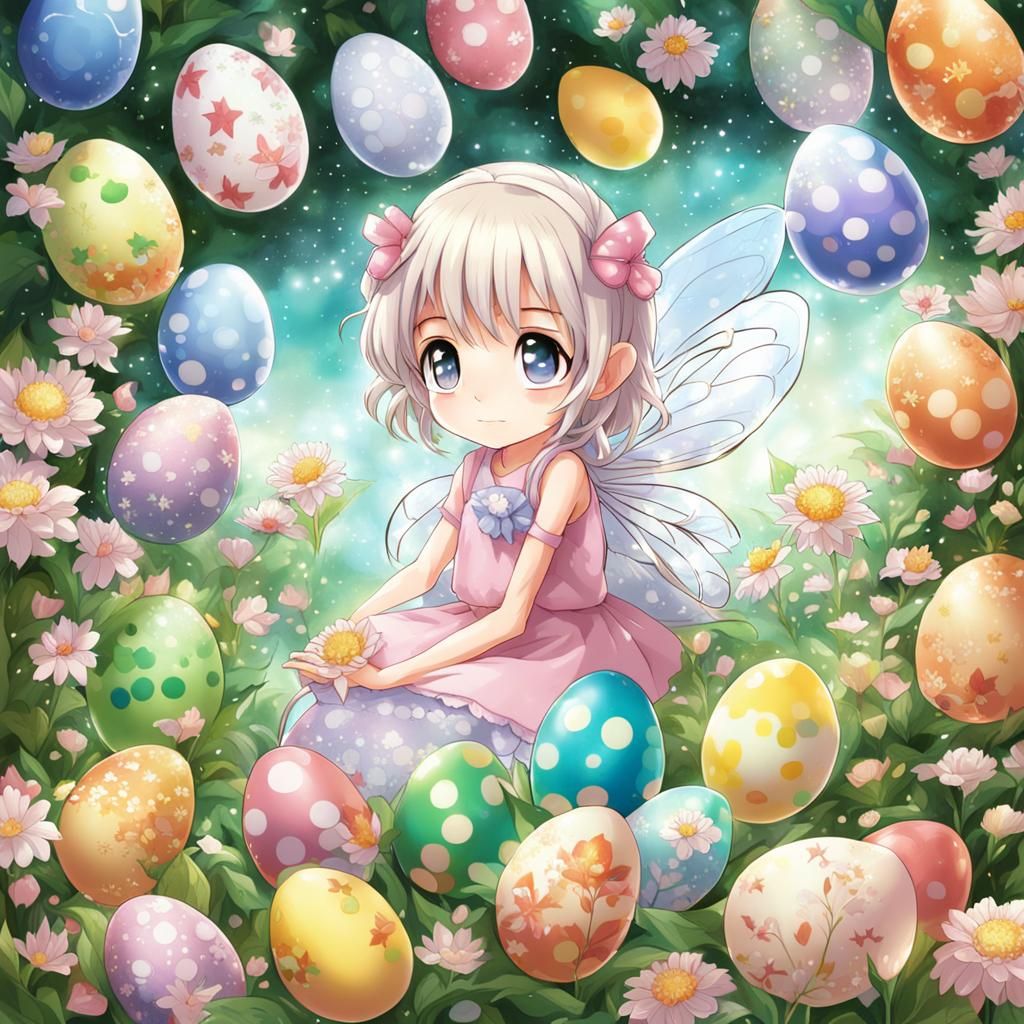 Little fairy coloring eggs