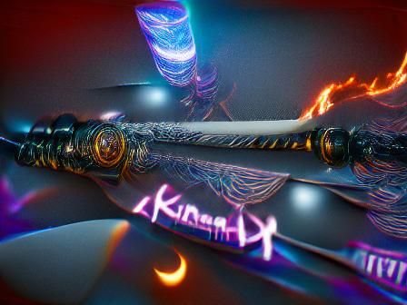 Phoenix Katana with a charcoal blade anime 3D shading glowin...