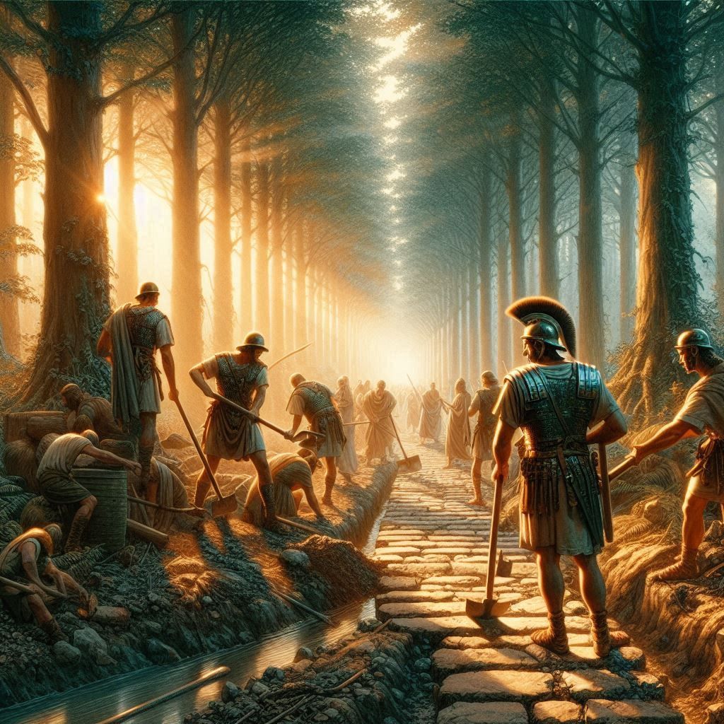 Ancient Romans building a road