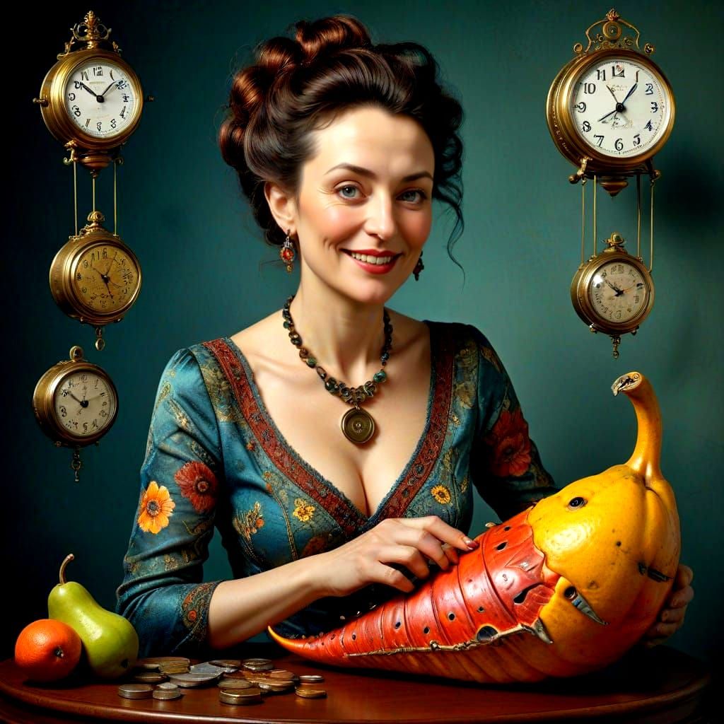 Ethereal Portrait of a Happy Lady in a Whimsical Surreal Sce...