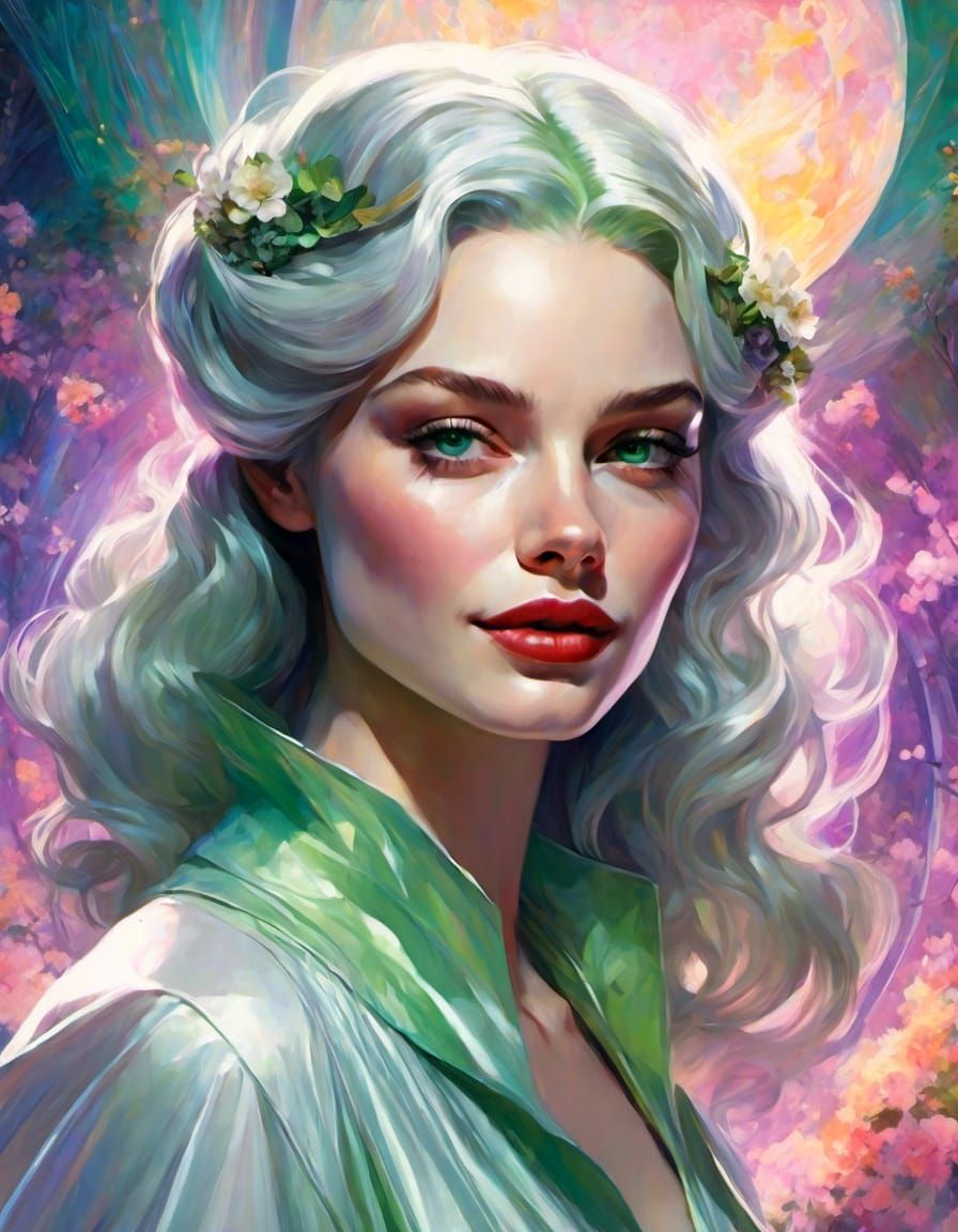<lora:Dream Ethereal v2:1.0> dissociation, psychotic laughter, fixed grin, wild eyes, uncanny valley, stepford-wives ; portrait early-30s wh...