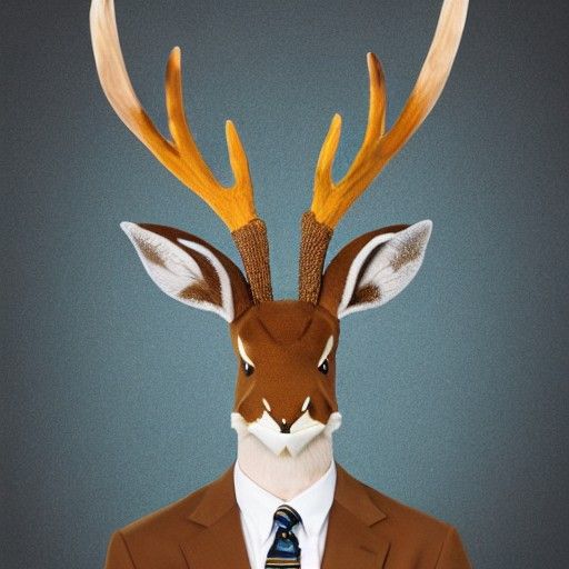 An anthropomorphic jackalope with antlers like a deer