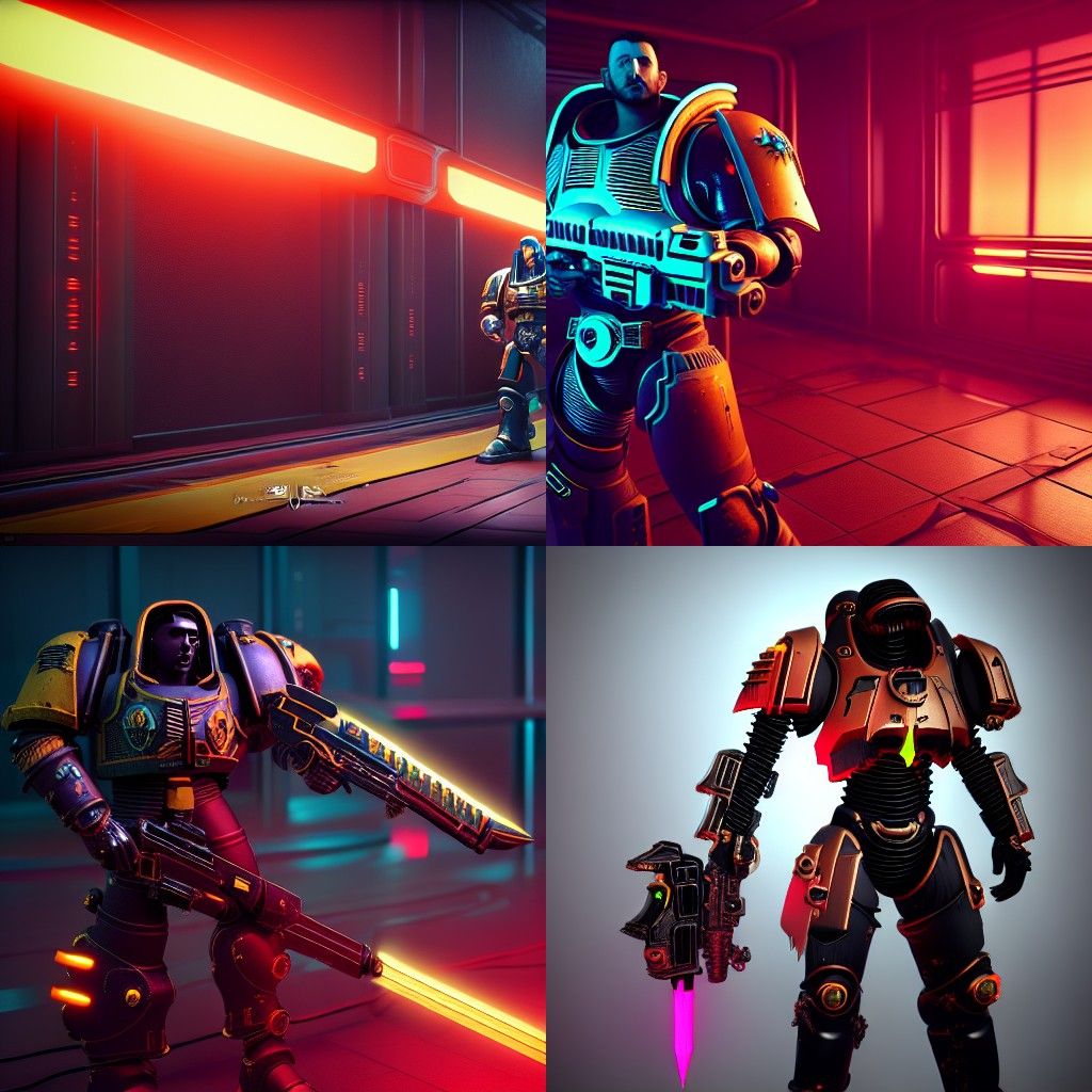 space marine knight cyberpunk 2099 blade runner 2049 neon tr...