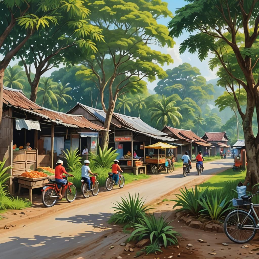 Digital painting of a beautiful Malaysian village atmosphere...