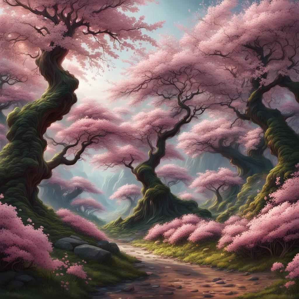 cherry blossom forest