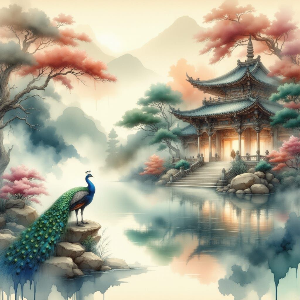 <lora:Ink Wash Paint:1.0> colored ink wash painting. Full screen. Soft focus. Gentle color gradient. Best quality. High-contrast brushstroke...