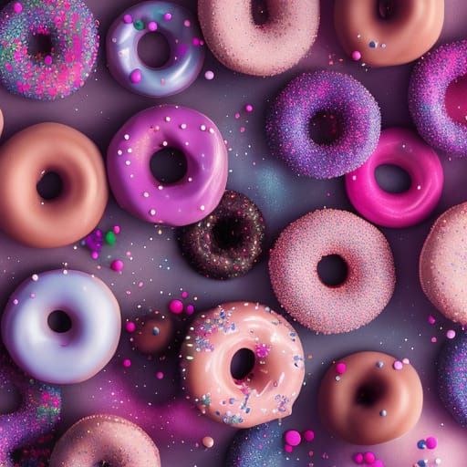 Hyperrealistic pink doughnut with sprinkles in space, with a milky way