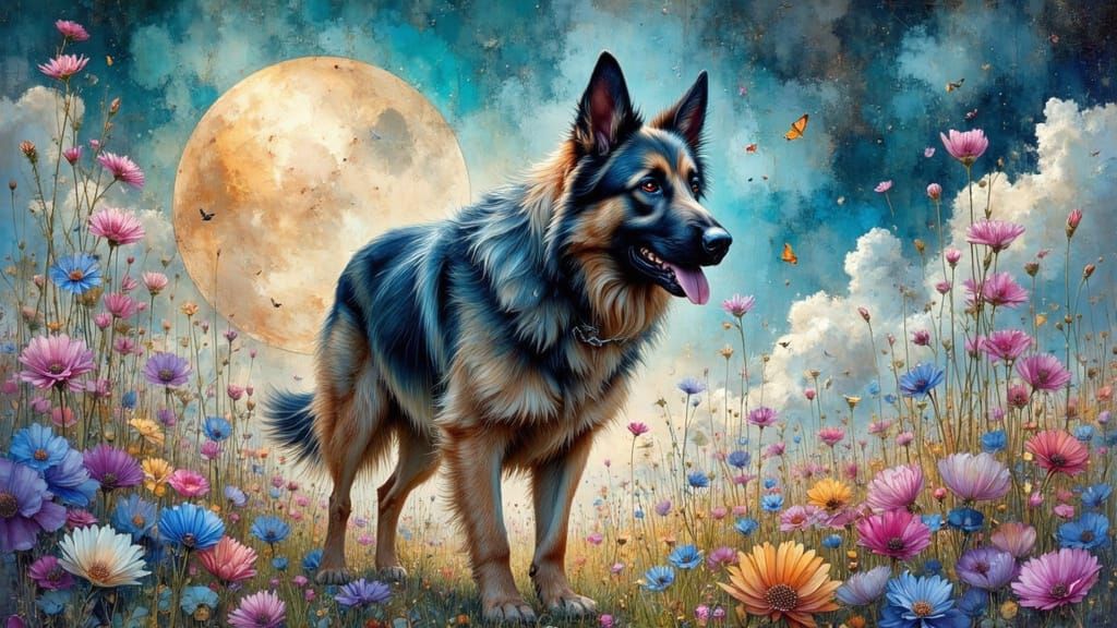 German Shepherd wildflower portrait  by @Tina Shaskus