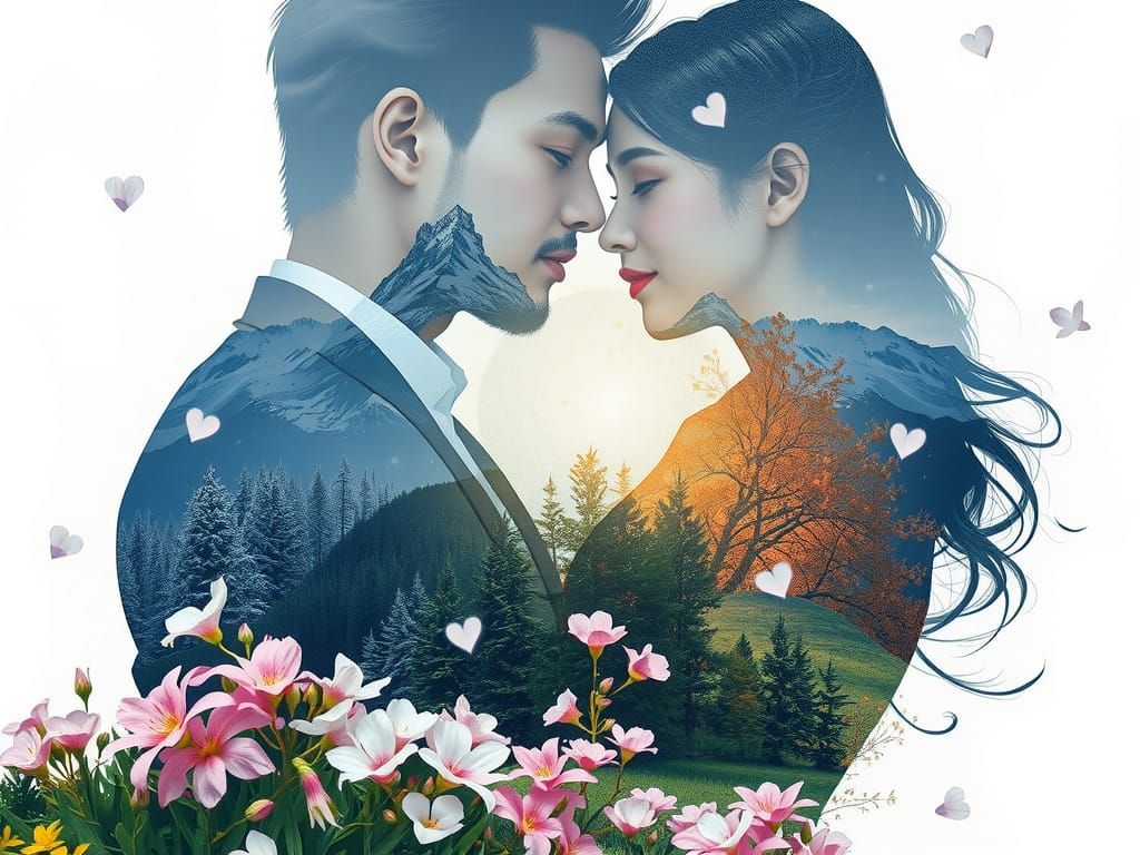 Manhwa inspired double exposure portrait artwork. It depicts...