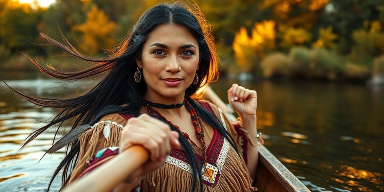 A close-up portrait of a serene and majestic Iroquois prince...