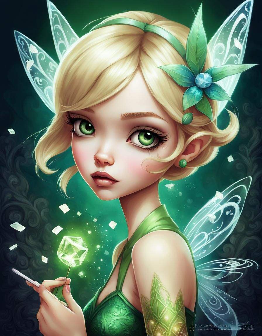 Tinkerbell poker face portrait ; by Jasmine Becket Griffith, Tim Burton