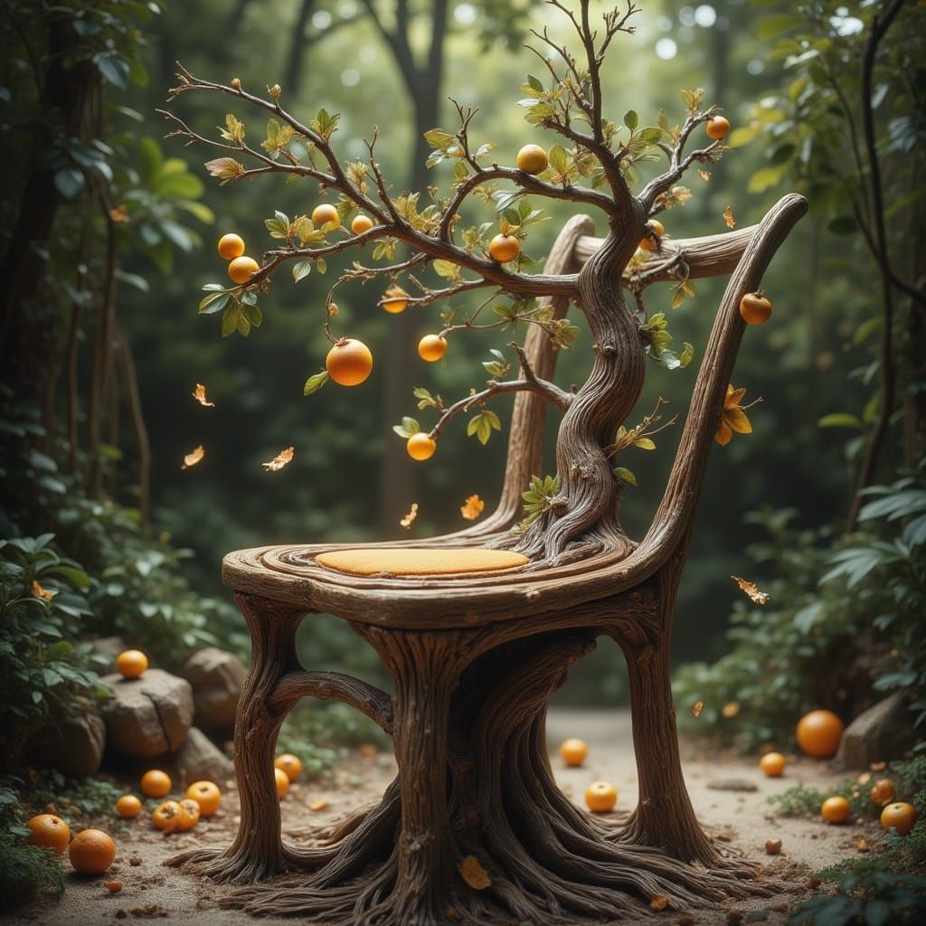 Enchanted Wooden Chair in Forest, Organic Style