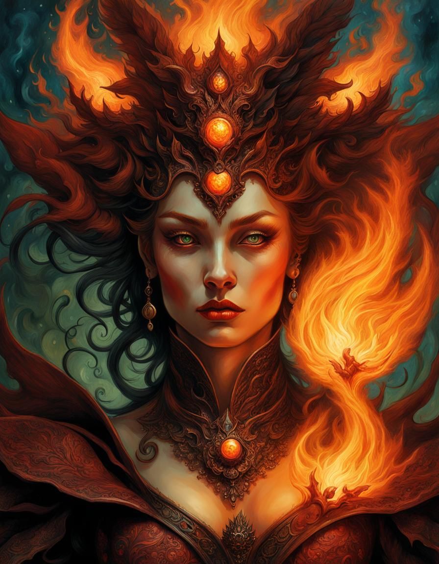 Portrait of a Gothic Victorian Fire Sorceress - AI Generated Artwork ...