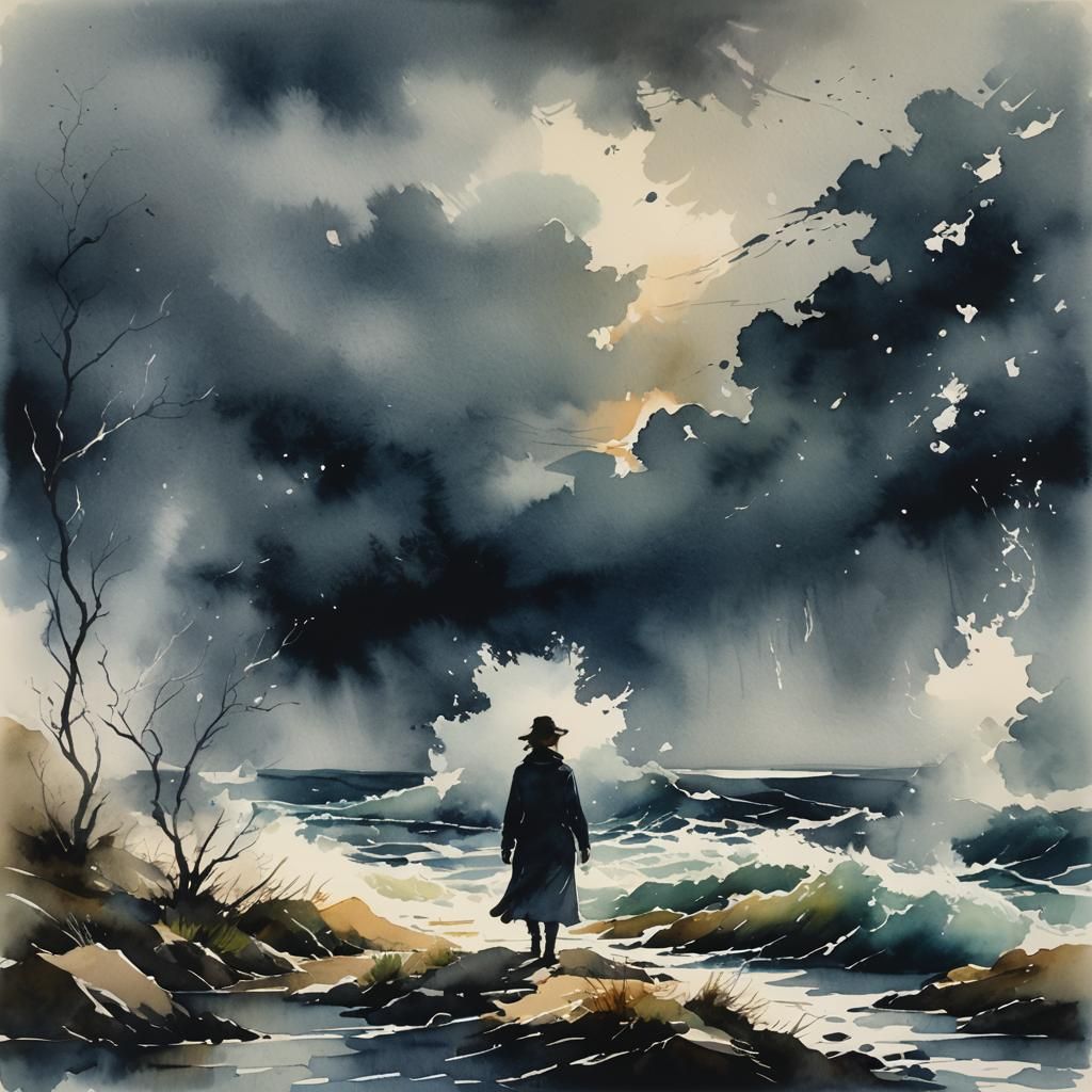 art that embodies the beauty of shadow and emotion, all in a watercolor style Transform moody landscapes, ...  by @Woozy
