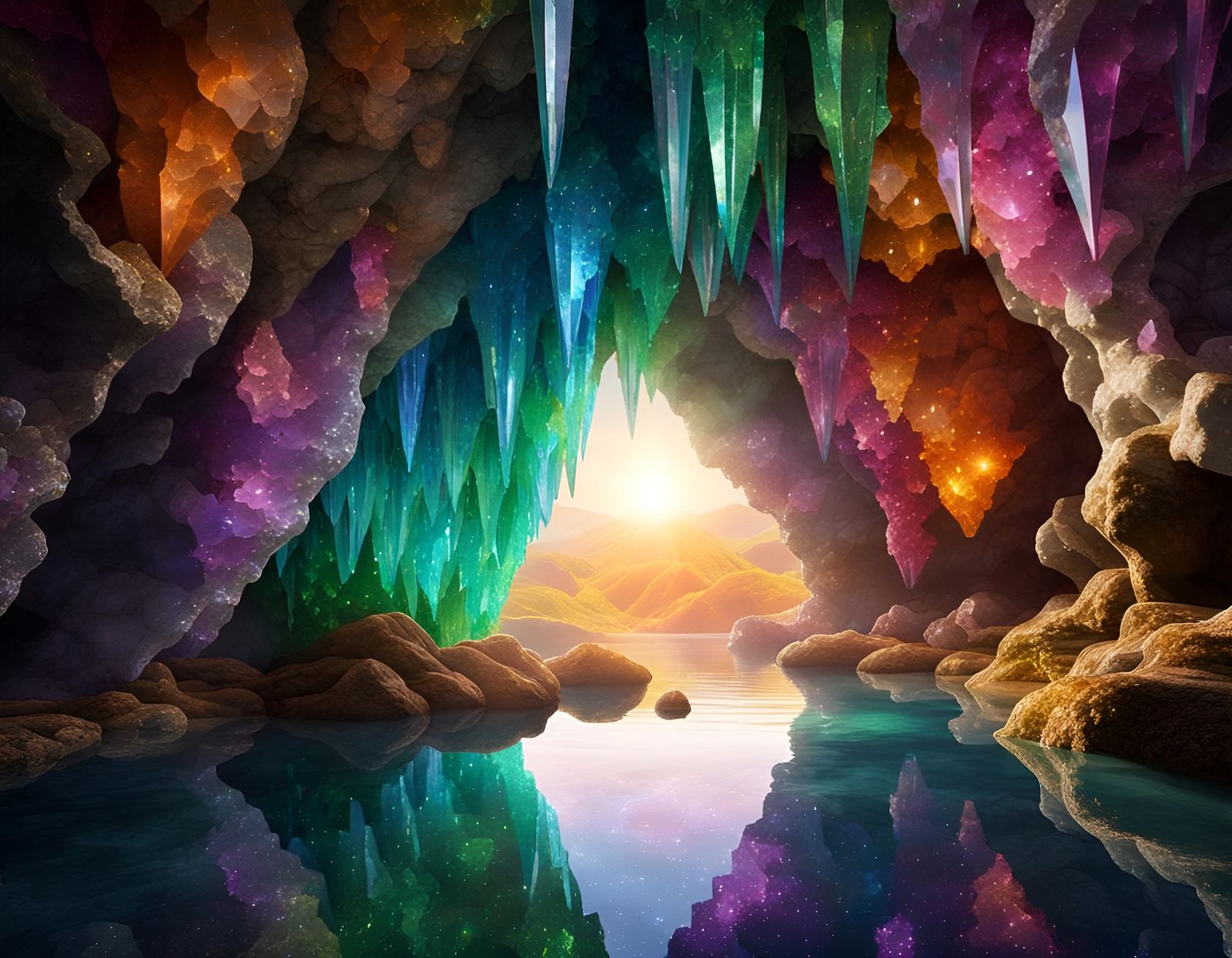 A Mysterious Crystal Cave at Sunset  by @Tallameia
