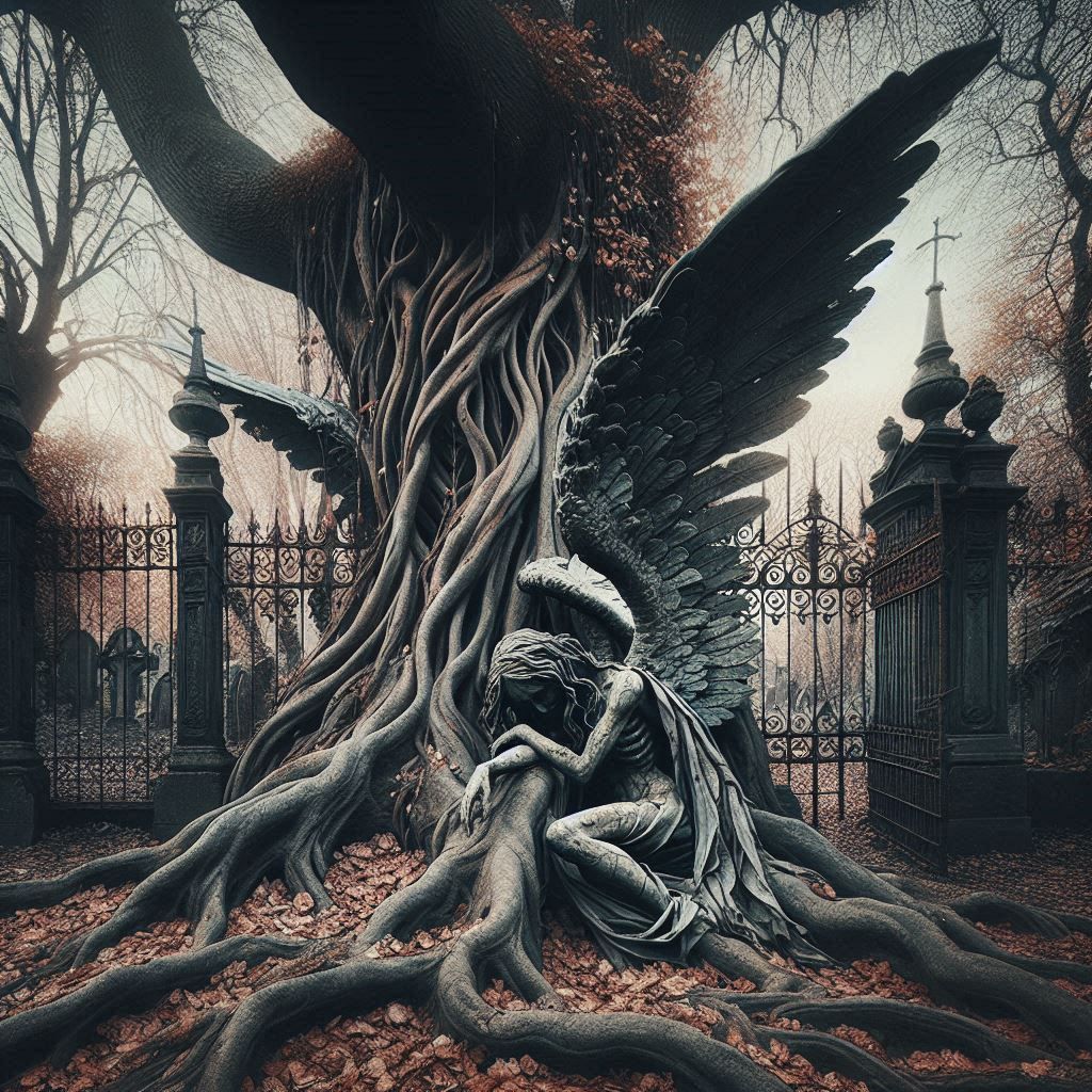 Dark Gothic Ancient Tree with Fallen Angel 2