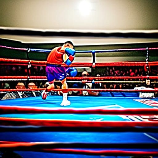 Intense Anime Boxing Match in Crowded Arena