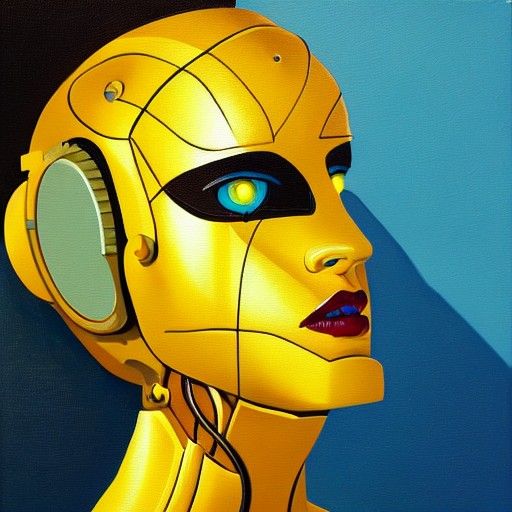 Cybernetic canary, cel-shaded, oil painting on canvas, trend...
