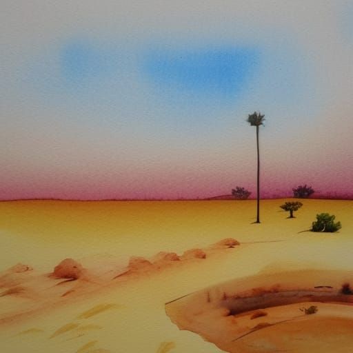 water colour desert landscape by artist "Gully Ahmed"