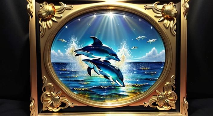 Inside a dolphin style decorated 3D detailed frame, beautifu...