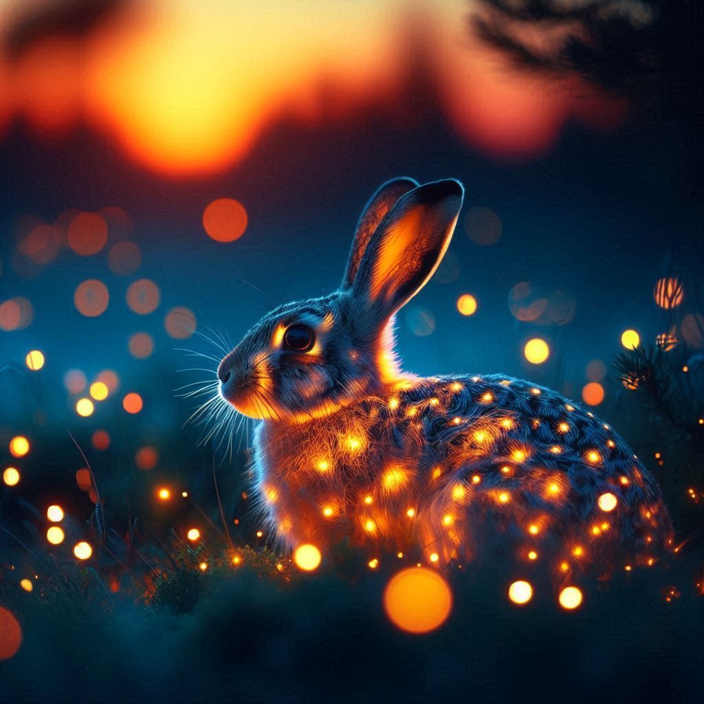Glowing hare in the dusk
