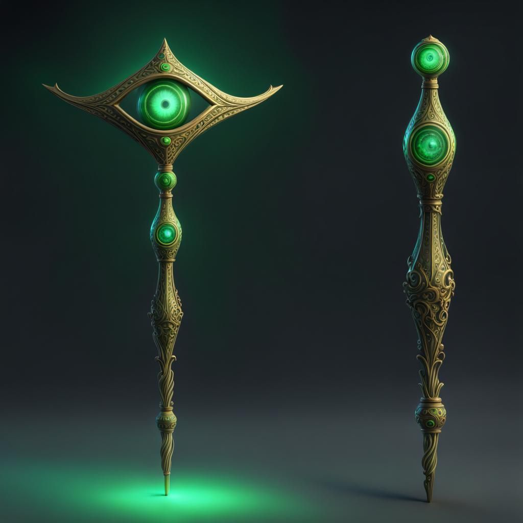 Magic staff green staff glowing magical staff powerful long