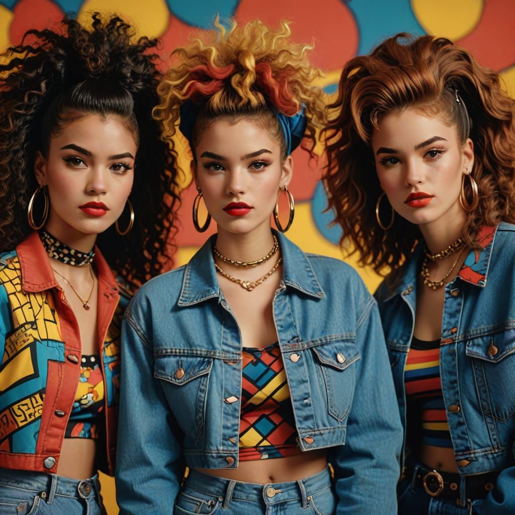 Women dressed in 1990s fashion and hair styles  by @Tilted25