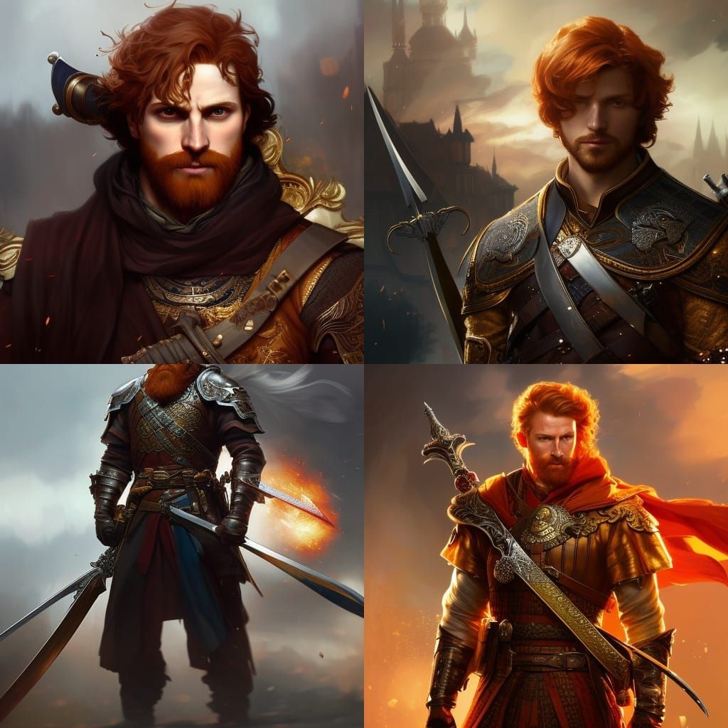 handsome ginger man with sword