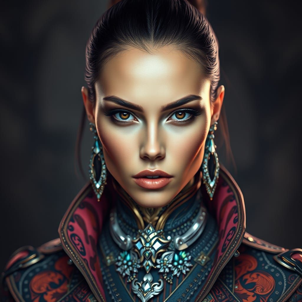 Hyperrealistic Portrait of a Dazzling Woman in Elaborate, Fu...