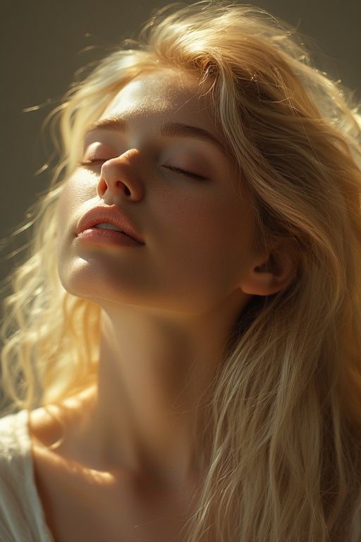 A beautiful, ethereal woman with flowing blonde hair and clo...