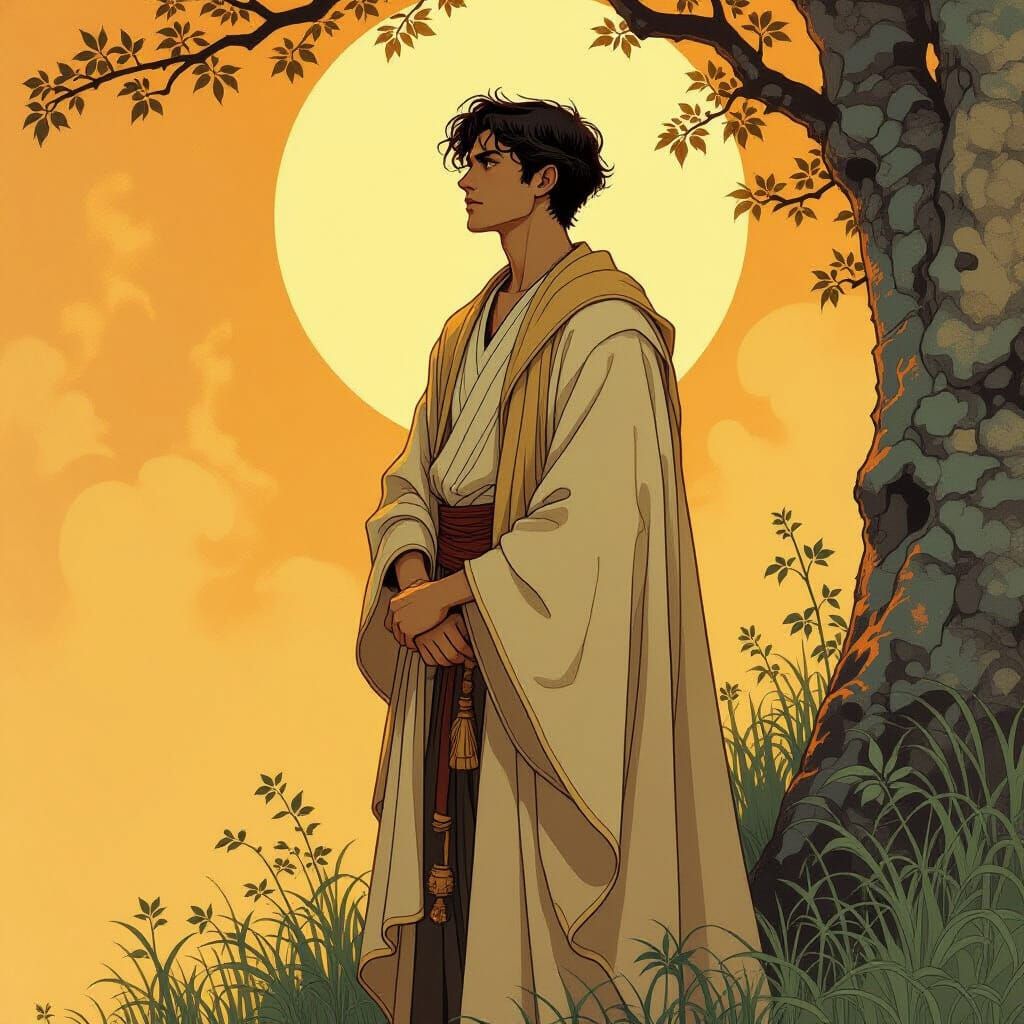 Brother in Golden Light, Evoking Nielsen and Rackham Styles