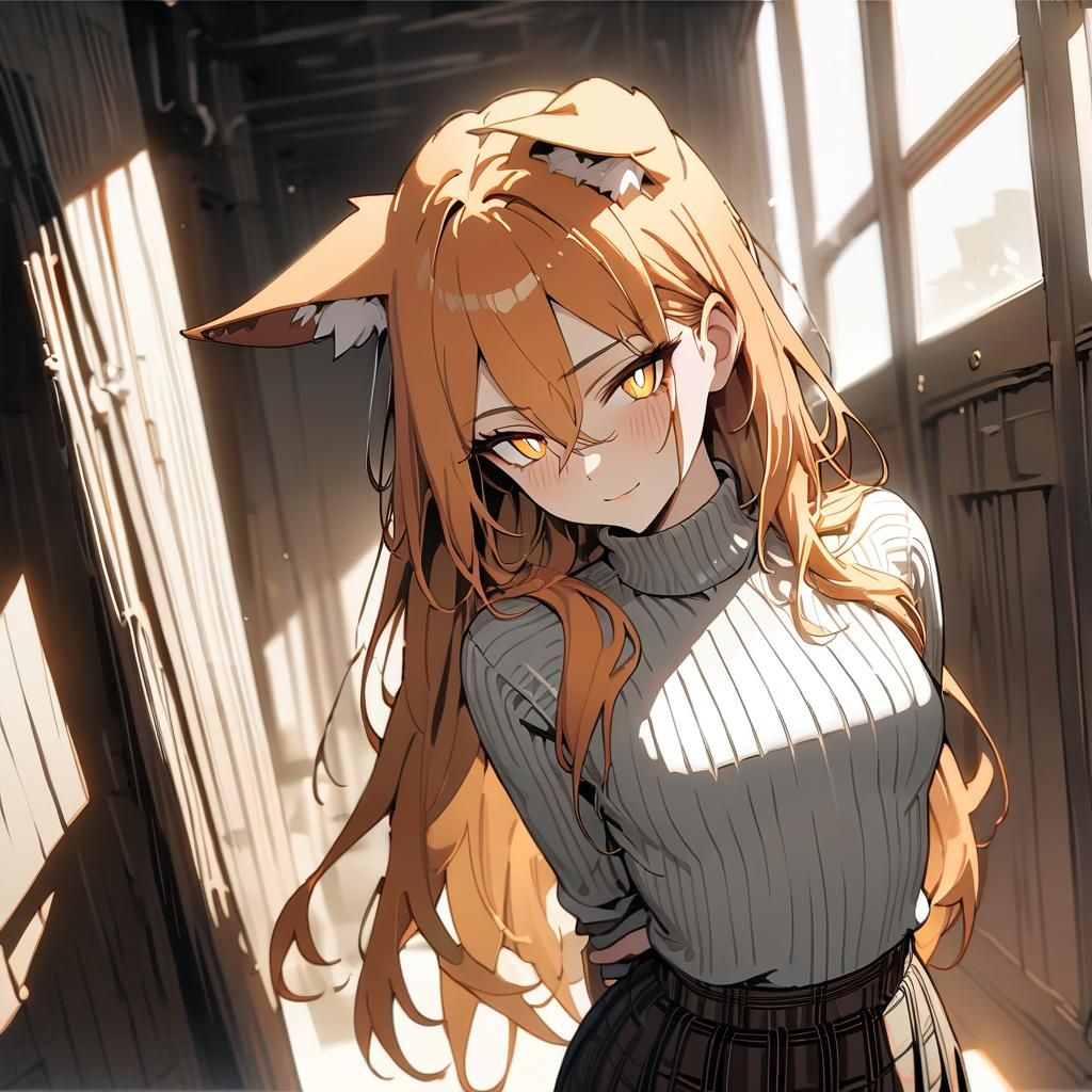 Fox Girl with Golden Eyes in Cel-Shaded Style