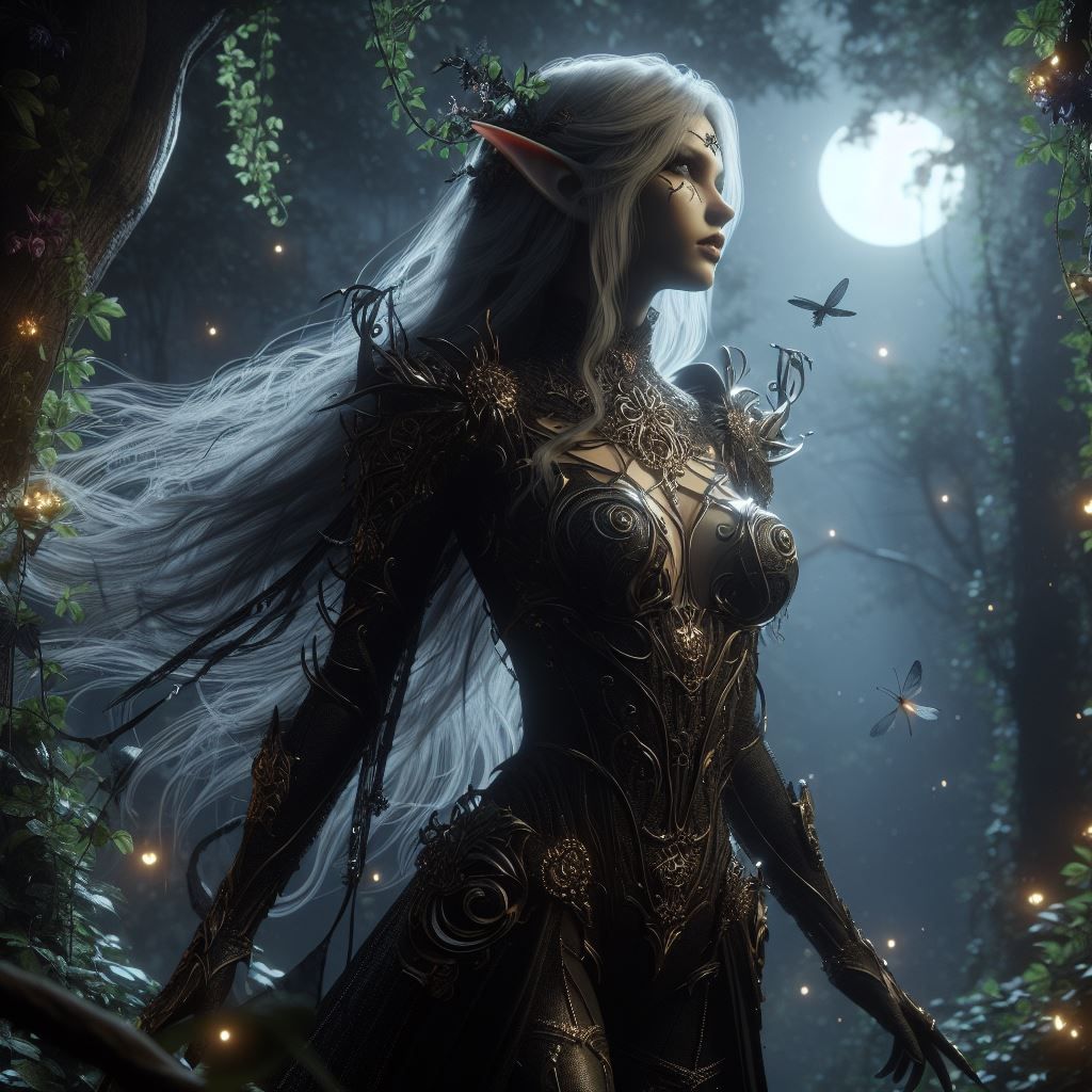 Dark elf in forest at the night