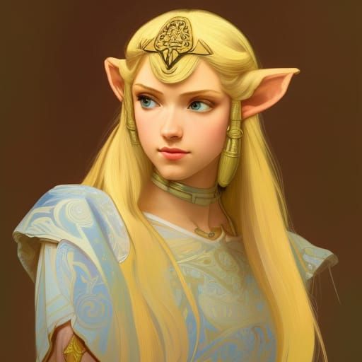 princess zelda portrait breath of the wild white d. AI Art