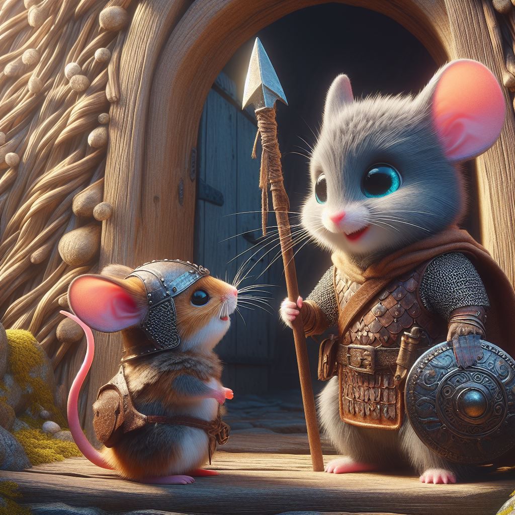 Wee little mouse guard hard at work