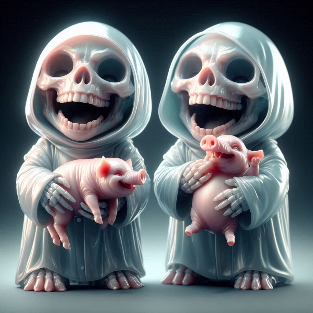 Two adorably translucent plaguecore figurines laughing wildl...