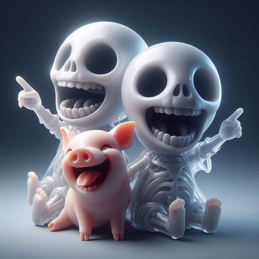 Two adorably translucent plaguecore figurines laughing wildl...