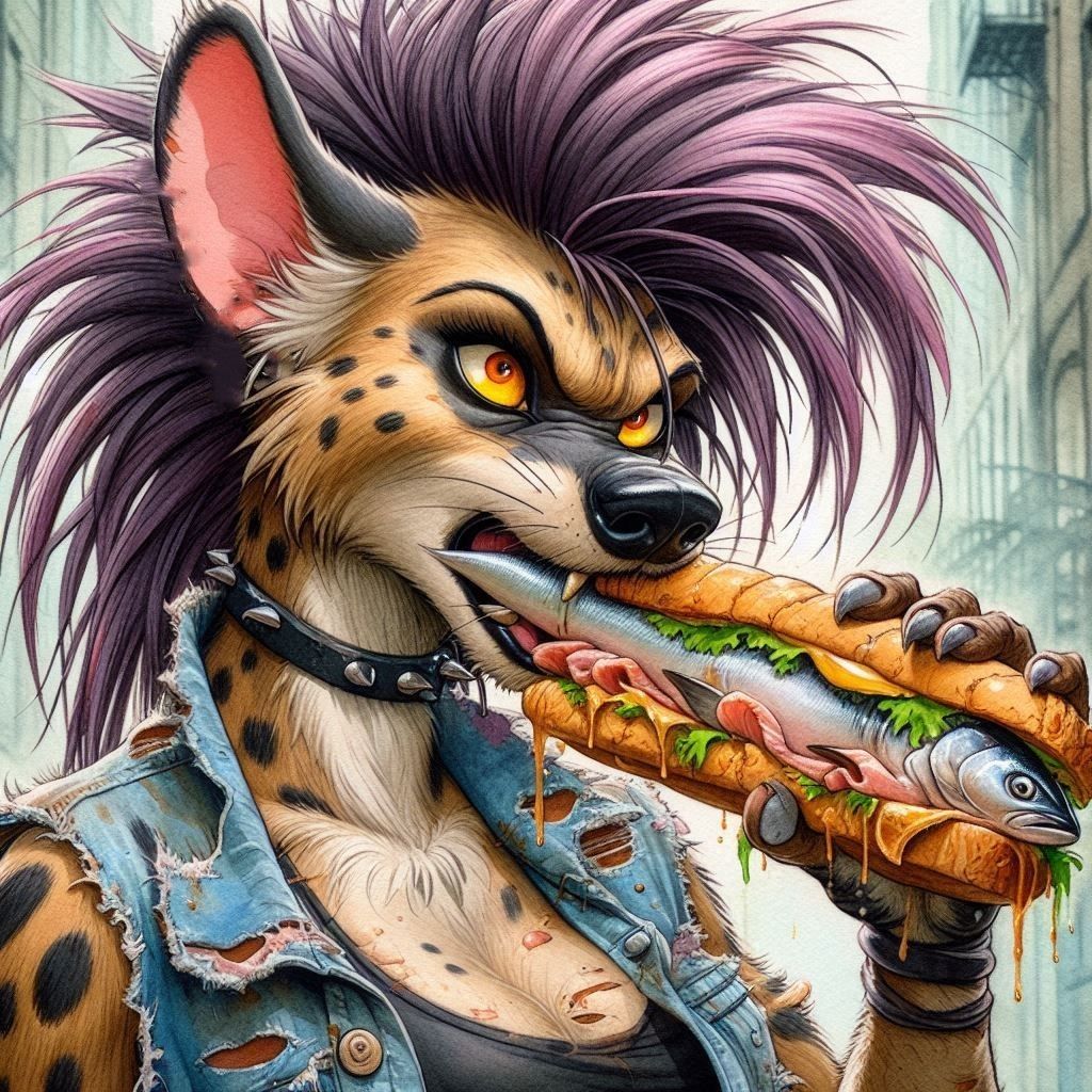 Grumpy Chick Scuzzy with a Sandwich