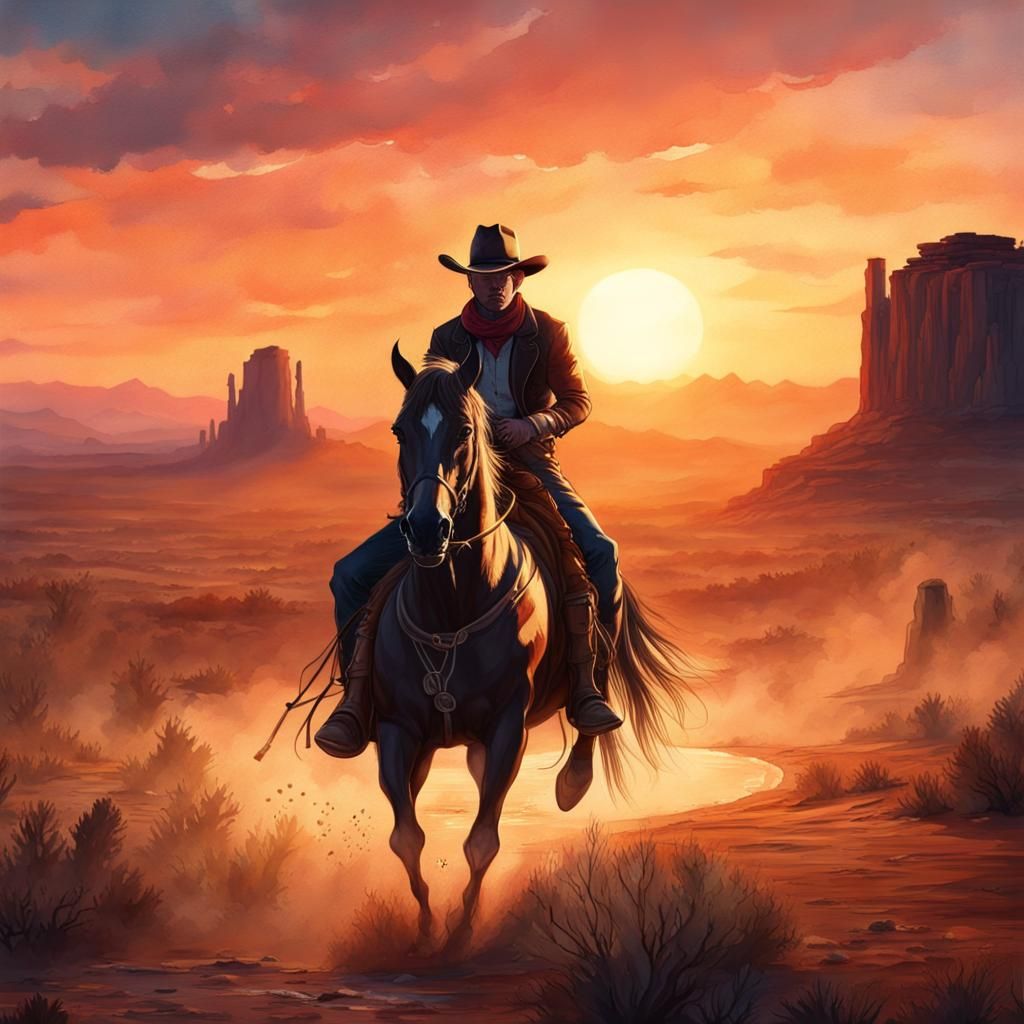 Cowboy at Sunset - AI Generated Artwork - NightCafe Creator