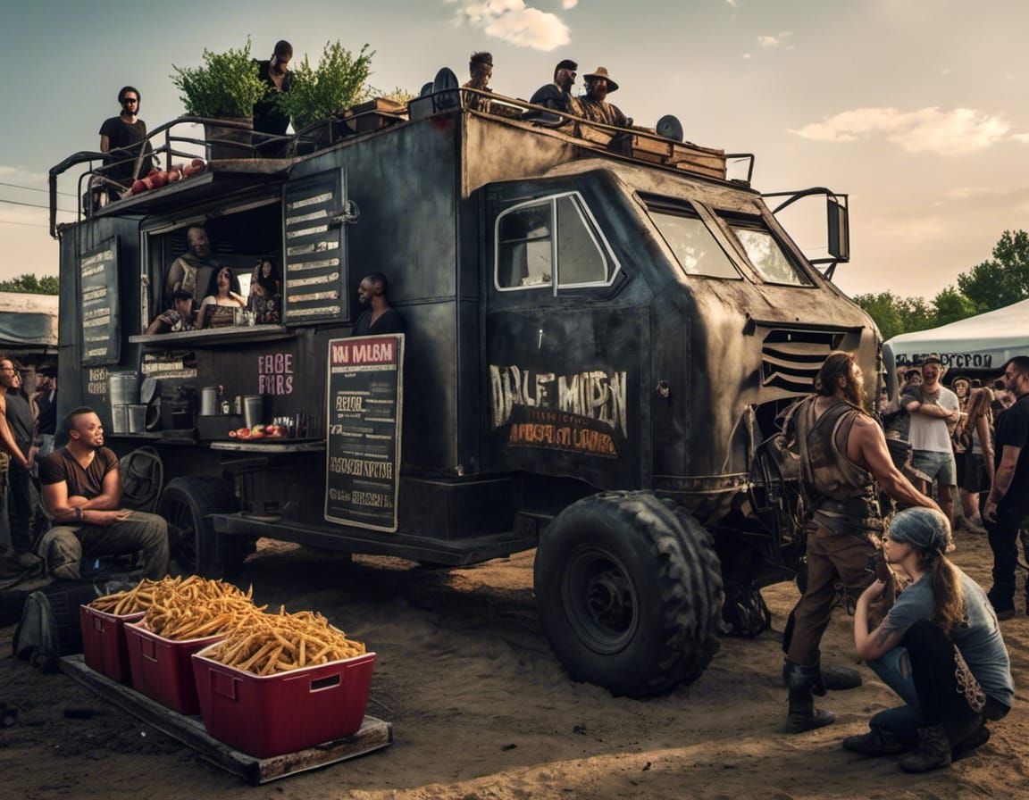 <lora:Strong Expression:0.9>
food truck against gigantic hunger